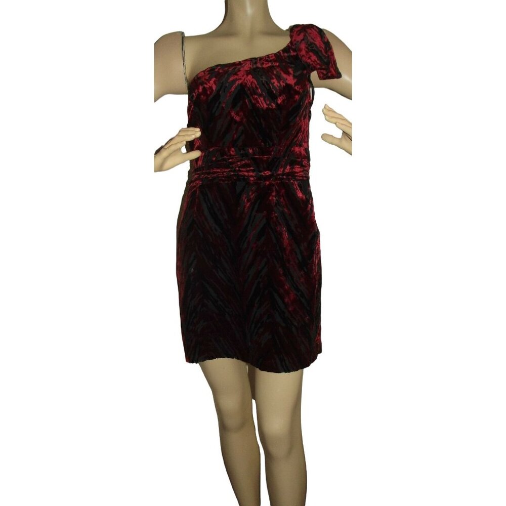 Silence + Noise Dress Womens Size Small Red Black One-Shoulder velvet party y2k